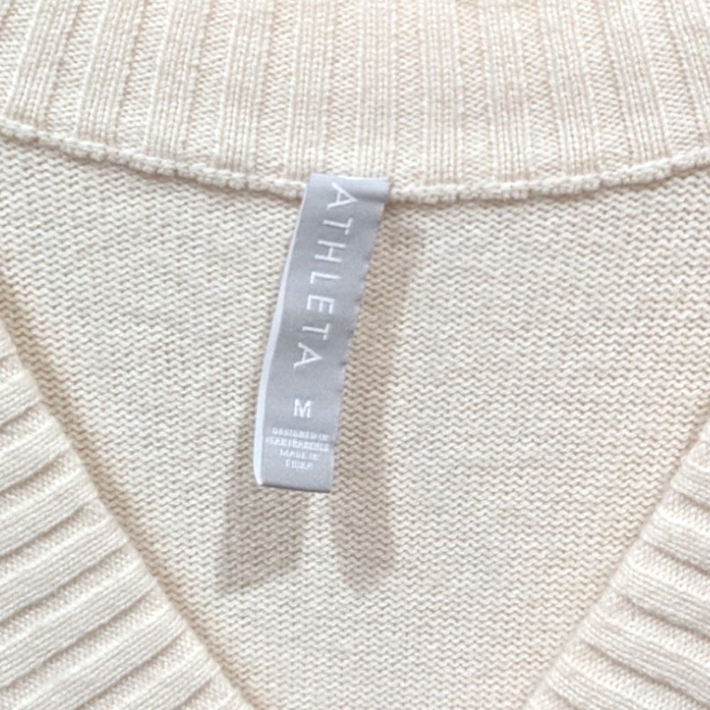 Athleta Wool/Cashmere Cream V Neck Tunic Sweater (M) - Picture 4 of 8
